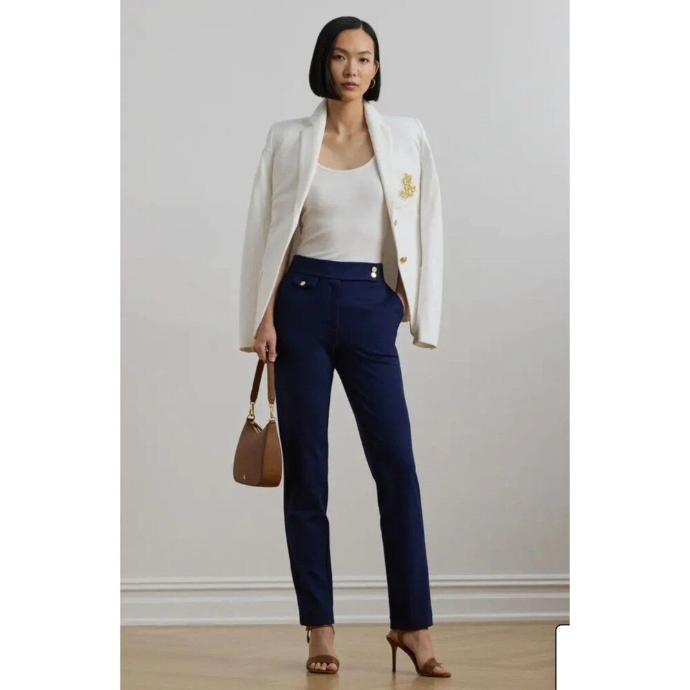 Lauren Ralph Lauren Women's Ponte Ankle Straight Leg Pants Navy Blue Size L - Picture 4 of 14